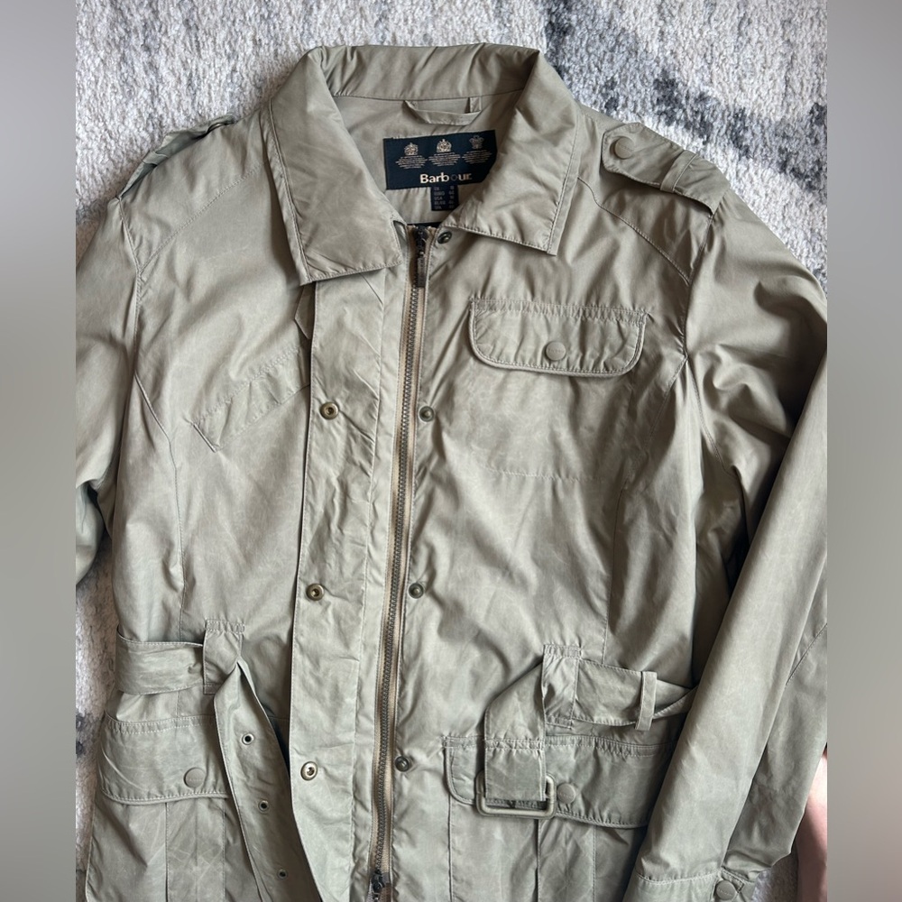 Barbour Belted Utility Jacket Khaki Beige Plaid Lining Size US 14 / UK 18 - Picture 8 of 11